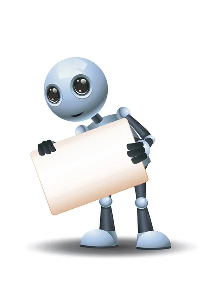 3d illustration of little robot leaning to the side while holding blank  business sign communication — 스톡 사진