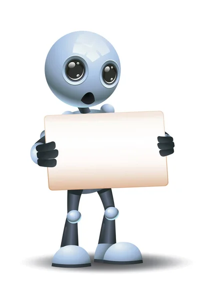 3d illustration of little robot shock while holding business blank sign communication — 스톡 사진