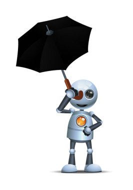 3d illustration fashion wear design of  little robot holding umbrella