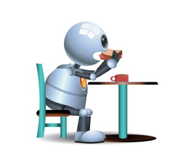 3d illustration of  little robot fat  eating foods