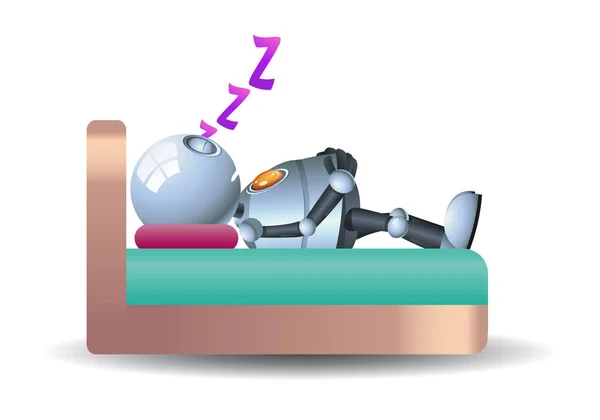 3d illustration of  little robot fat obesity sleeping on bed — Stock Photo, Image