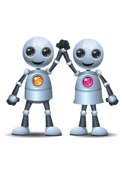 Illustration Little Robot Couple Holding Hand Rise Hand Isolated White — Stock Photo, Image