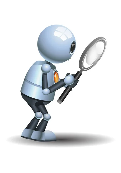 Illustration Little Robot Holding Magnifier Doing Research Observation Awe Isolated — Stock Photo, Image