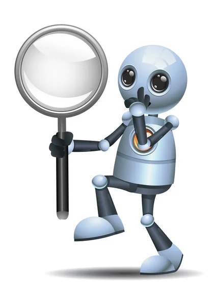 Illustration Little Robot Holding Magnifier Doing Research Observation Secretly Isolated — Stock Photo, Image