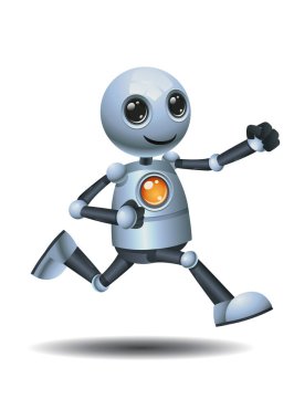 İzole edilmiş beyaz arka planda küçük robot koşucunun sağlıklı yaşam tarzının 3 boyutlu çizimi
