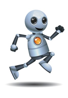 İzole edilmiş beyaz arka planda çok hızlı koşan küçük robotun 3D çizimi