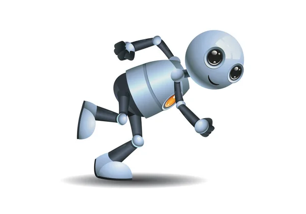 İzole edilmiş beyaz arkaplanda hızlı koşan küçük robot koşucunun 3D çizimi