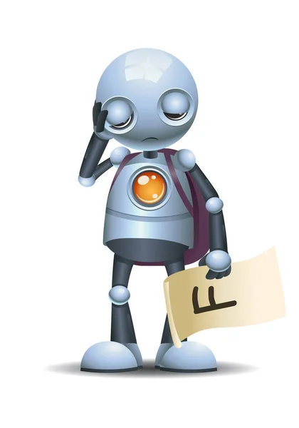 Küçük robotun 3D çizimi, izole edilmiş beyaz arka planda eğitici öğrenci notunu temsil eden F aldı