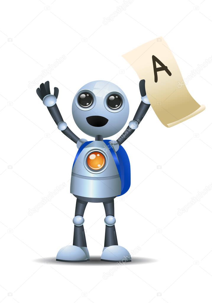 3d illustration of little robot got A representing educational student grade on isolated white background