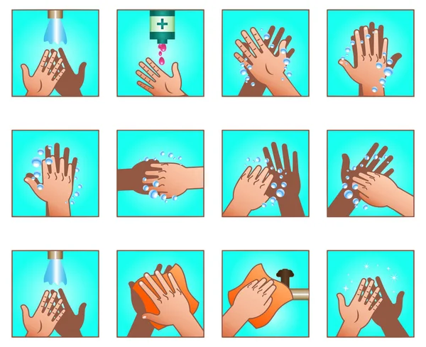 illustration of how to hand washing for healthy lifestyle step by step on isolated white background