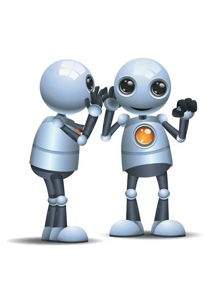 İzole edilmiş beyaz arka planda kulağına fısıldayan küçük robot konuşmalarının üç boyutlu çizimi