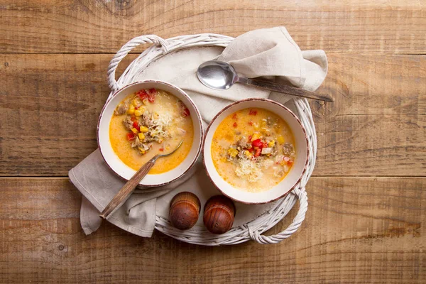 Homemade chowder (soup) with cheese — Stock Photo, Image
