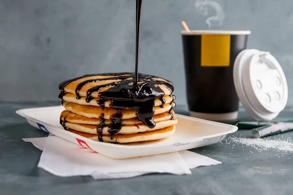 Stack of american pancakes for breakfast — Stock Photo, Image