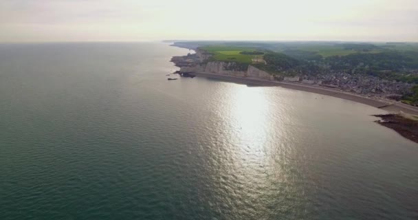 Cliff Etretat Normandiában Franciaországban Clify Fehér Munka Természet Fotók Drón — Stock videók