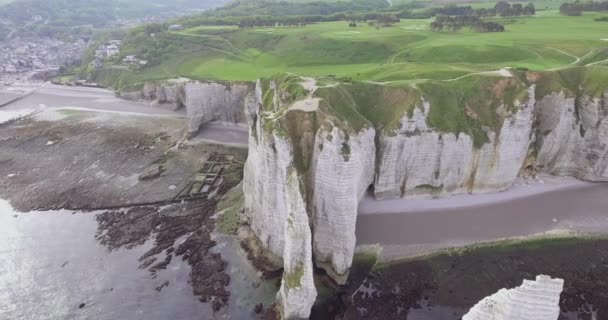 Cliff Etretat Normandiában Franciaországban Clify Fehér Munka Természet Fotók Drón — Stock videók
