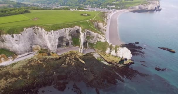 Cliff Etretat Normandiában Franciaországban Clify Fehér Munka Természet Fotók Drón — Stock videók