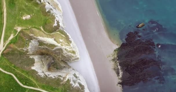 Etretat Sziklái Normandiában Franciaországban Clify Fehér Munka Természet Fotók Drón — Stock videók