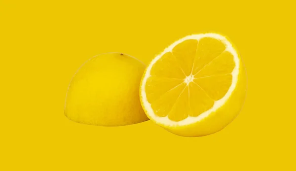 Polovina Čerstvého Citronu Ležela Boku Druhá Převrátila — Stock fotografie