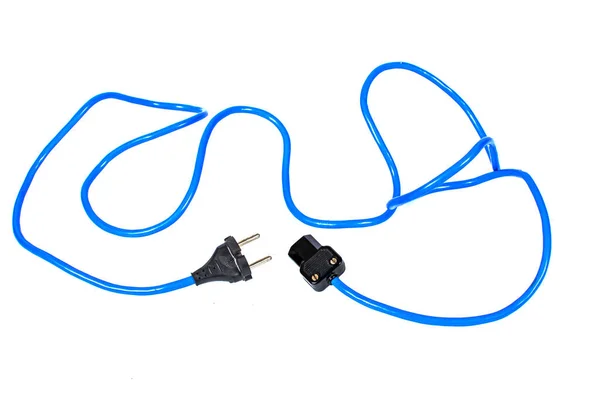 Blue Wire Black Plugs Isolated White Background — Stock Photo, Image