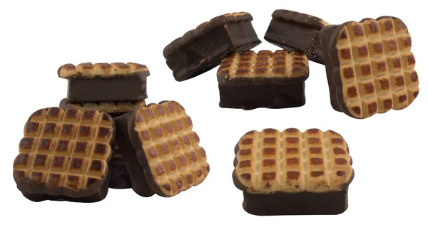 Beyaz arka planda çikolatalı waffle.