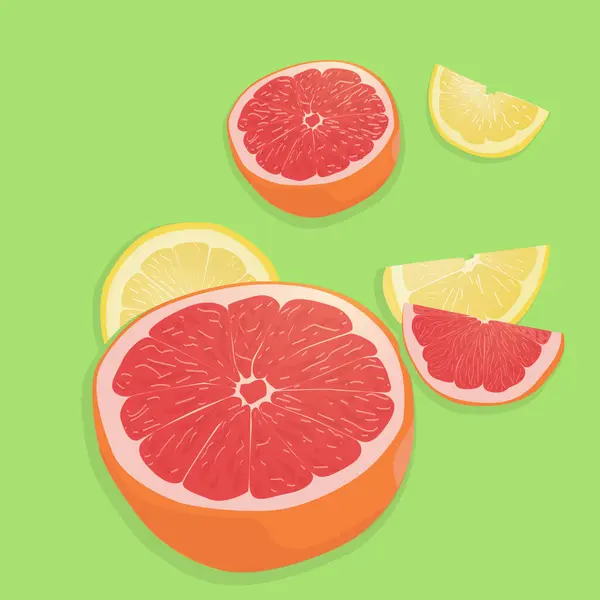 Pomelo fresco y limón. Fondo colorido minimalista — Vector de stock