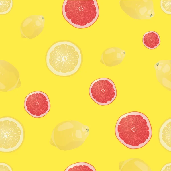 新鮮なグレープフルーツとレモン。フルーツカラフルな背景 — ストックベクタ