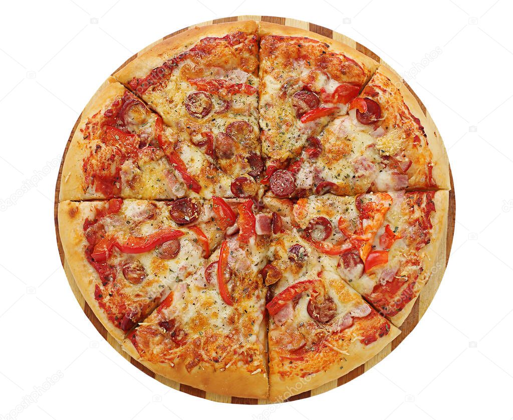 Pizza on the white background. This picture is perfect for you to design your restaurant menus.