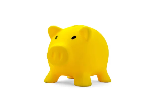 Yellow Piggy Bank Isolated White Backgroundwith Clipping Path — Stock Photo, Image