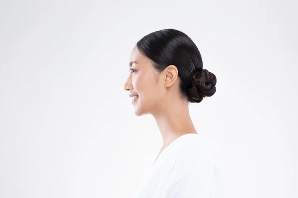 Seitenansicht Der Schöne Asiatische Frau Lächeln Mit Sauberer Und Frischer — Stockfoto
