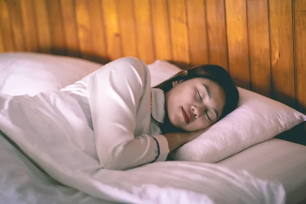 Beautiful Attractive Asian Woman Wearing Pajamas Sleep Close Her Eyes — Stock Photo, Image