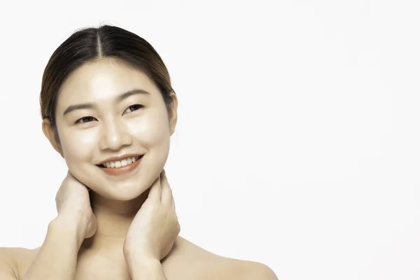 Hermosa Atractiva Encantadora Joven Asiática Sonrisa Con Dientes Blancos Tocar — Foto de Stock