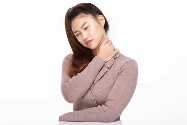 Asain Woman Have Neck Pain Isolated White Background Office Syndrome — Stock Photo, Image