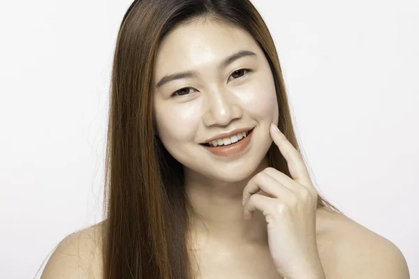 Schöne Attraktive Charmante Junge Asiatin Mit Weißen Zähnen Und Anrührender — Stockfoto