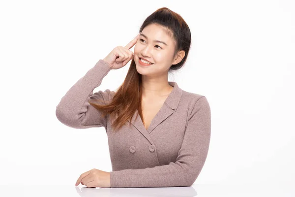 Belle Entreprise Asiatique Femme Sourire Pensée Pour Obtenir Des Idées — Photo