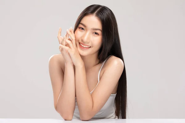 Vacker Ung Asiatisk Kvinna Håller Händerna Leende Känsla Glad Och — Stockfoto