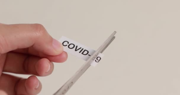 Concept Destroying Corona Virus Pair Scissor Scissors Called Virus Printed — Stock Video