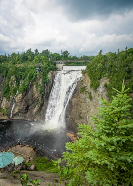 Dia Verão Nublado Com Vista Insana Bela Poderosa Cachoeira Montmorency — Fotografia de Stock