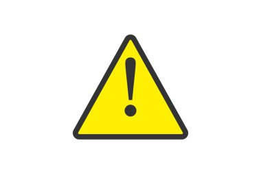 Düz sarı tehlike işareti. Uyarı simgesi ve tehlike işareti beyaz arkaplanda izole edildi web tasarımı, tipografi, ui, uygulama, yol ve inşaat için.