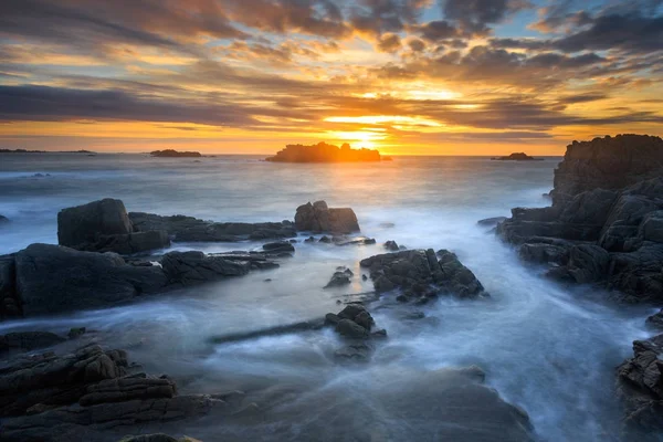 Západ Slunce Nad Zálivem Cobo Ostrovech Guernsey Channel — Stock fotografie