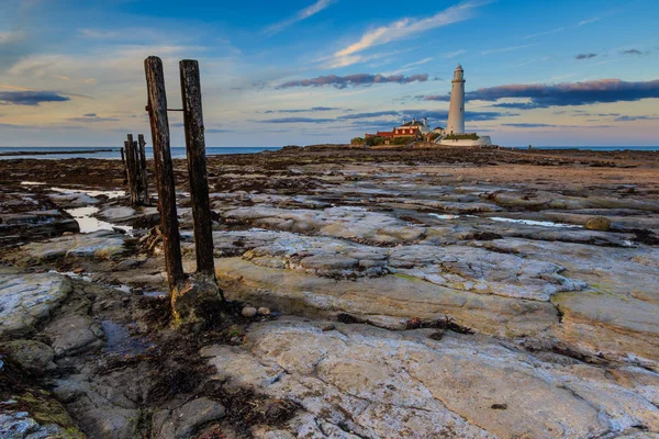 Mary Lighthouse North Whitley Bay North East Coast England Low — Stock Photo, Image