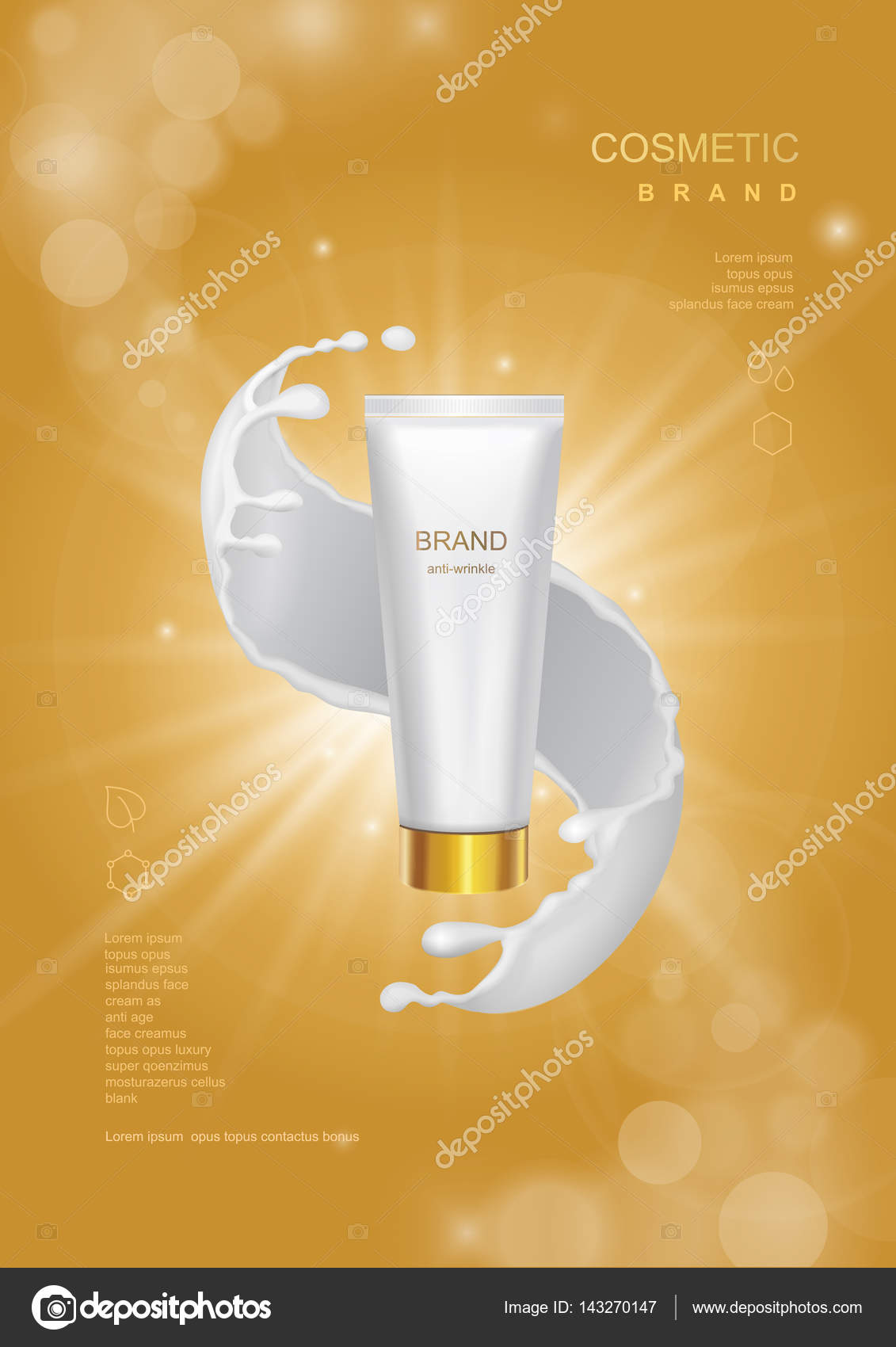 Cosmetic Product Poster Tube Bottle Package Design With Moisturizer Cream Or Face Milk On A Gold Sparkling Background Vector Stock Vector Image By C Lightkite 143270147