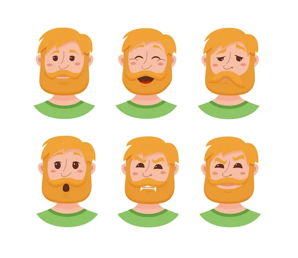 Homens barba expressão facial — Vetor de Stock