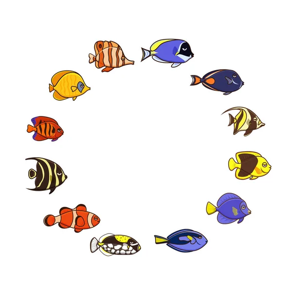 Lindo conjunto de iconos de ilustración de vectores de peces. Peces tropicales, peces marinos , — Vector de stock