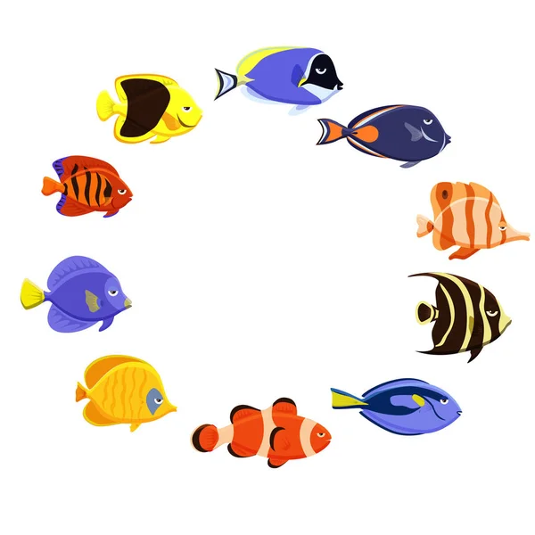 Lindo conjunto de iconos de ilustración de vectores de peces. Peces tropicales, peces de mar, peces de acuario . — Vector de stock