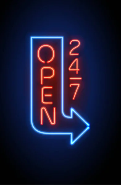 Neon tabela 24 7 ışık vektör arka plan açık.