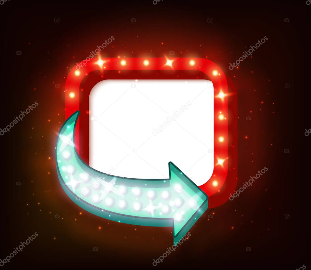 Neon sign with arrow and glowing light background