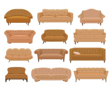Sofa and couch colorful cartoon illustration vector clipart