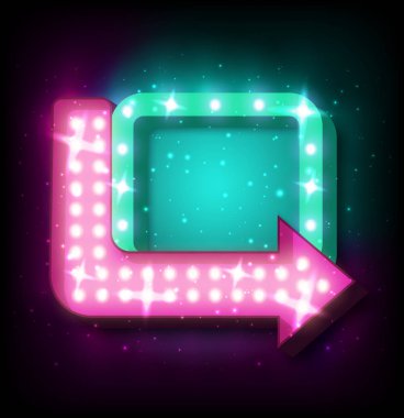 Ok ve parlak açık renkli neon tabela