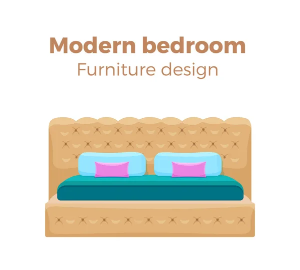 Einziges buntes Bett mit Kissen und Decke — Stockvektor