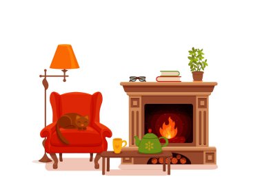 Renkli vektör rahat iç sıcak parlak kış illustratio